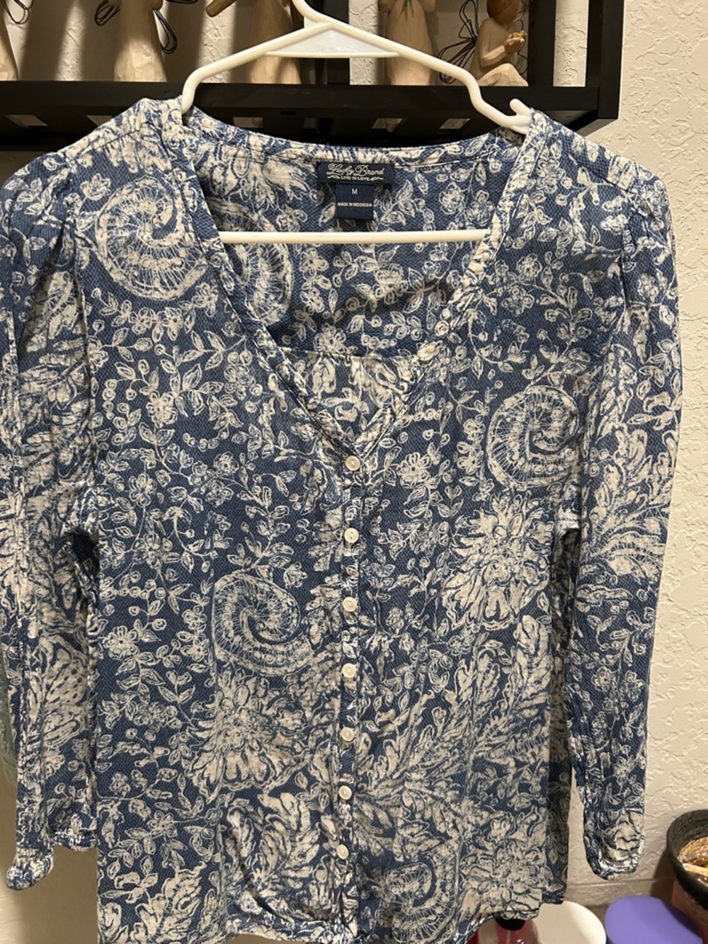 Lucky Brand Blue and White Floral Button-Down Shirt